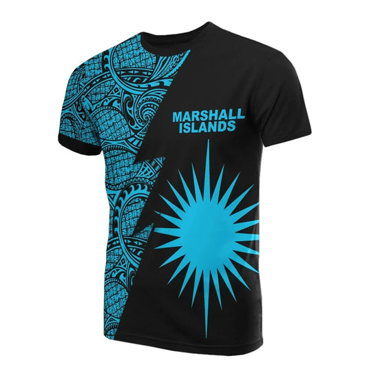 Marshall Islands T Shirt Polynesian Tribal Pattern Lighting Style Printed Shirt