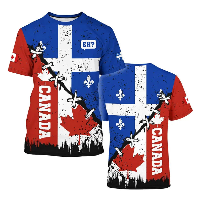 Canada Flag T Shirt Canada Maple Leaf Stiching Style Blue Shirt