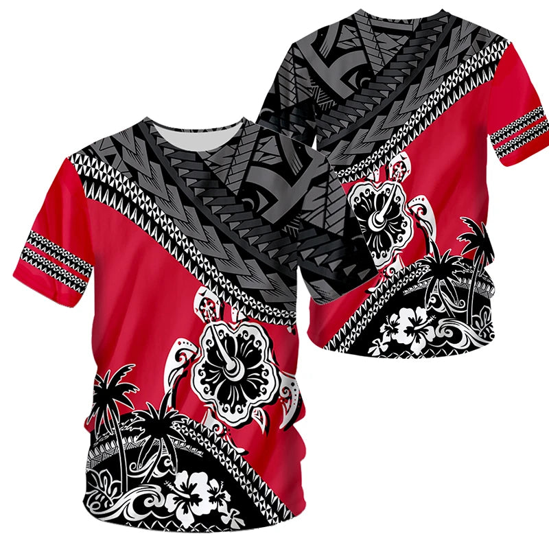 Polynesian Hibiscus Pattern Sea Turtle T Shirt Tropical Printed Shirt