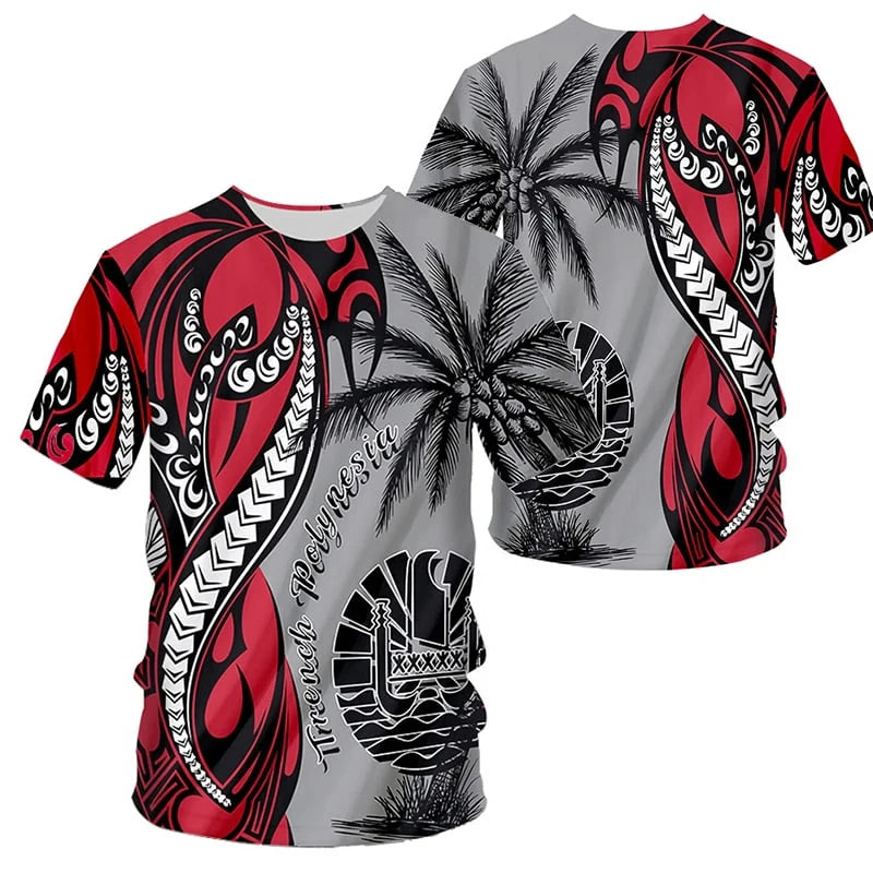 Polynesian Shirt Polynesian Tribal Pattern Tropical Plant Printed Shirt