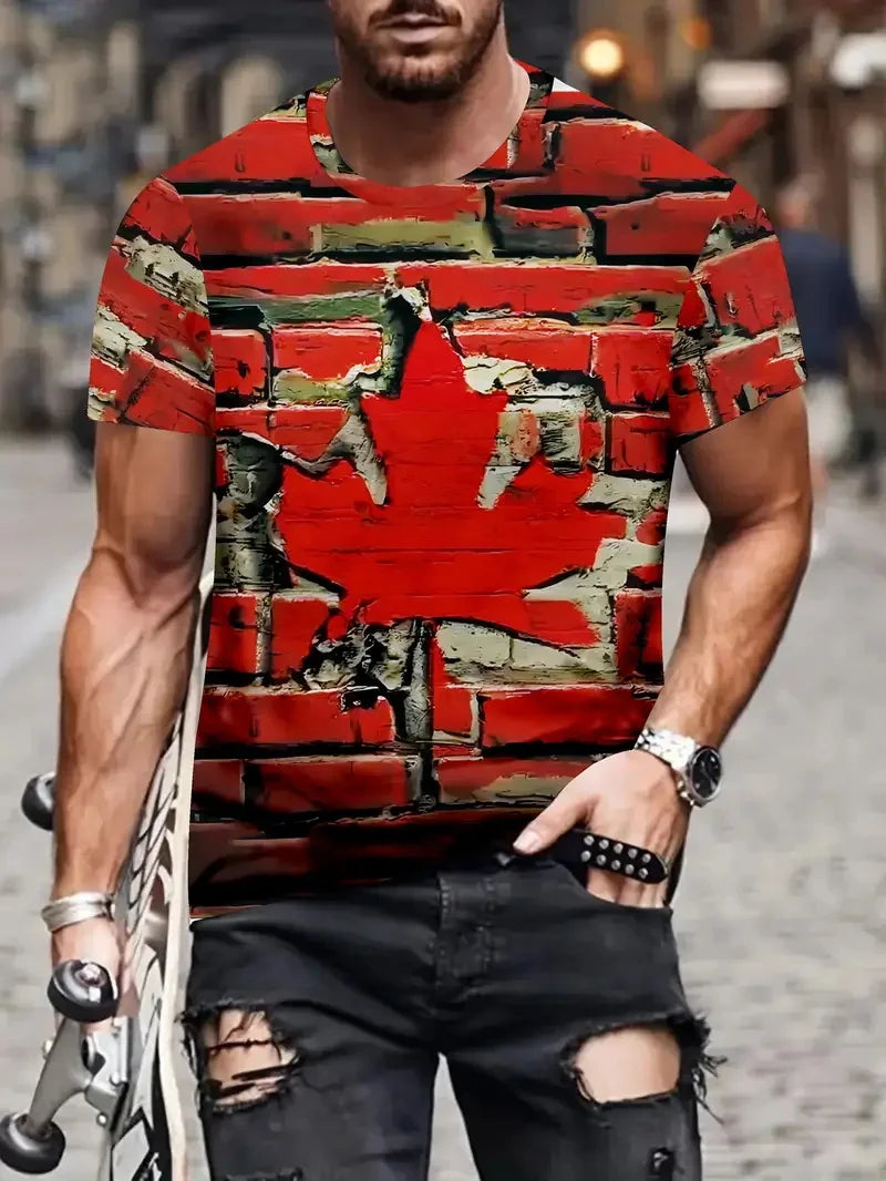 Vintage Canada Flag T Shirt Canada Retro Maple Leaf Brick Style Shirt