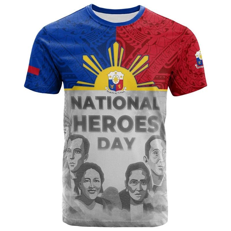 National Heroes Day T Shirt Philippines Flag Map Unisex Printed Short Sleeve Shirt