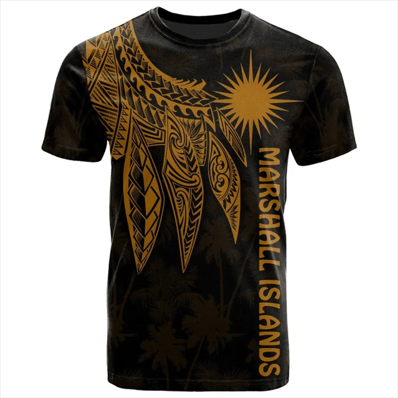 Marshall Islands T - Shirt - Marshall Islands Tropical Polynesian Tribal Pattern Black Printed Shirt