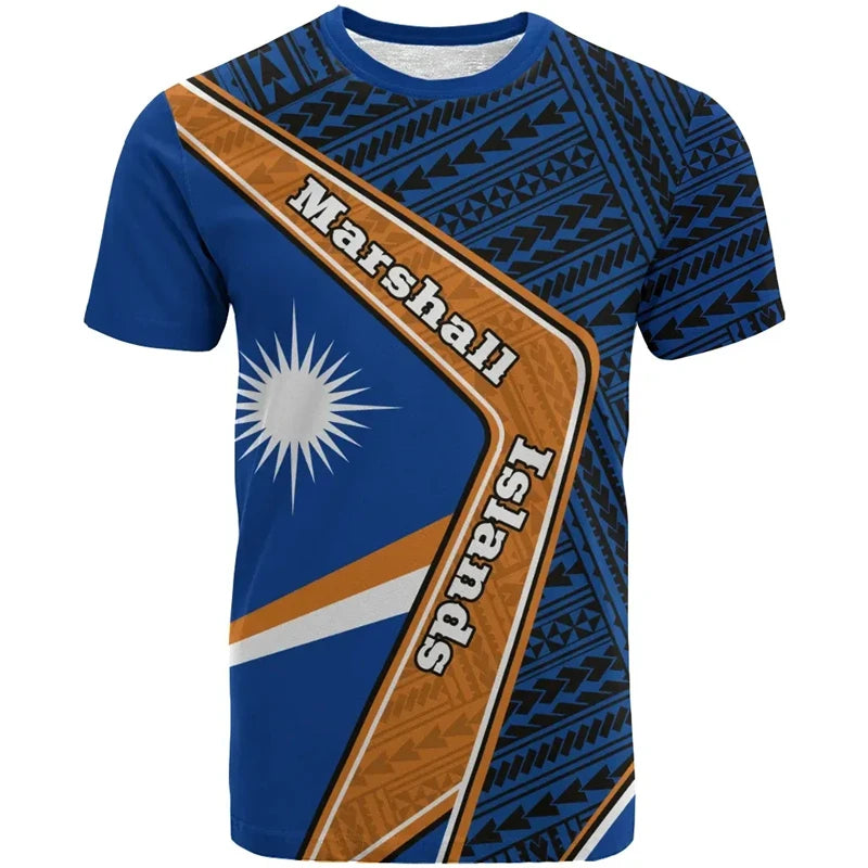Marshall Islands T Shirt - Marshall Islands Tropical Polynesian Tribal Pattern Curve Style Printed Shirt