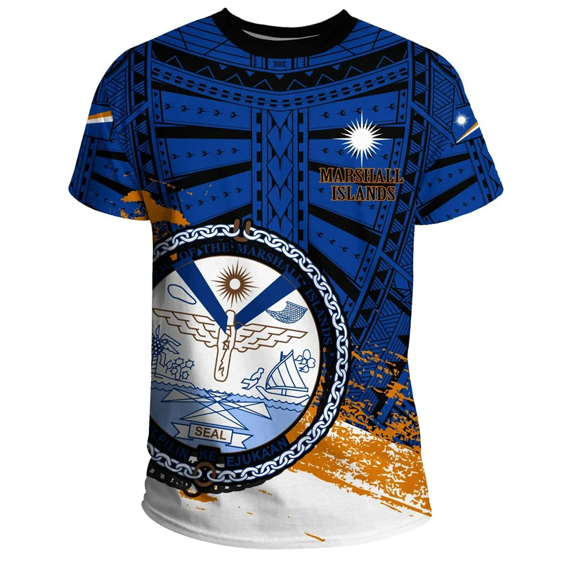 Marshall Islands Coat Of Arms T Shirt - Marshall Islands Tropical Polynesian Tribal Vintage Style Printed Shirt