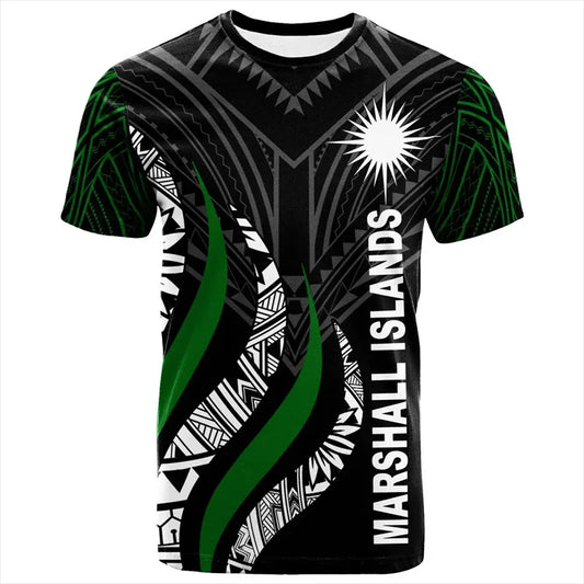 Marshall Islands T - Shirt - Marshall Islands Strong Fire Pattern Green Shirt