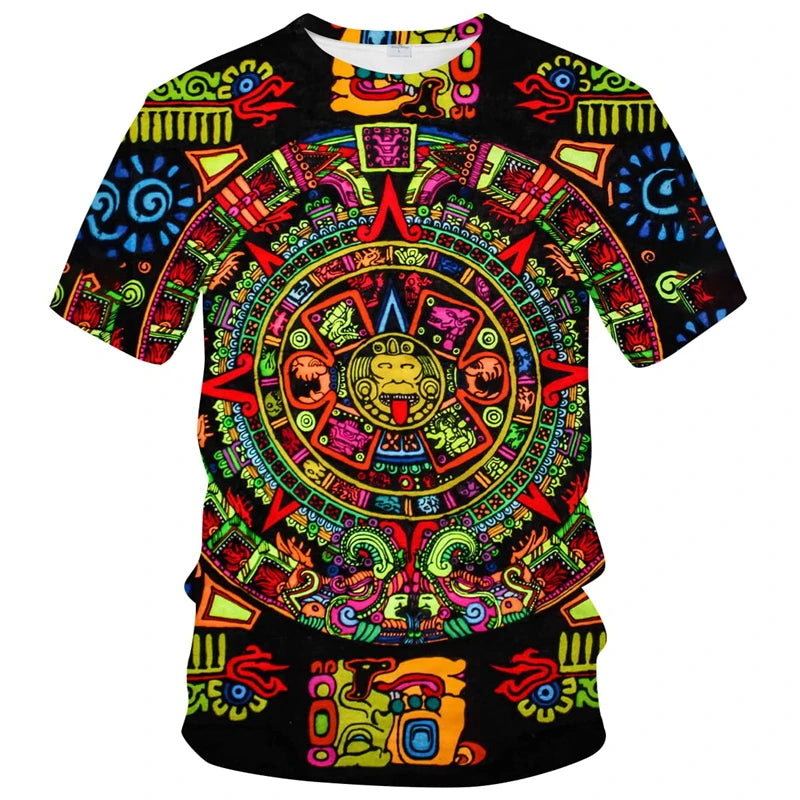 Vintage Mexico Aztec Totem T Shirt Mayan Culture Printed Shirt