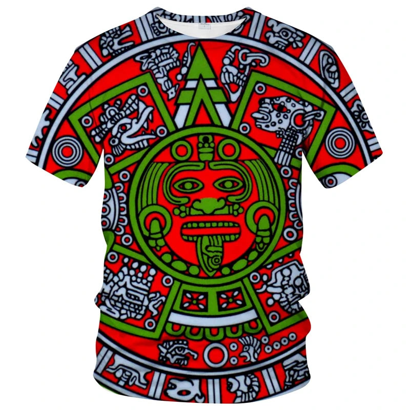 Retro Mexico Aztec Totem T Shirt Mayan Culture Printed Shirt