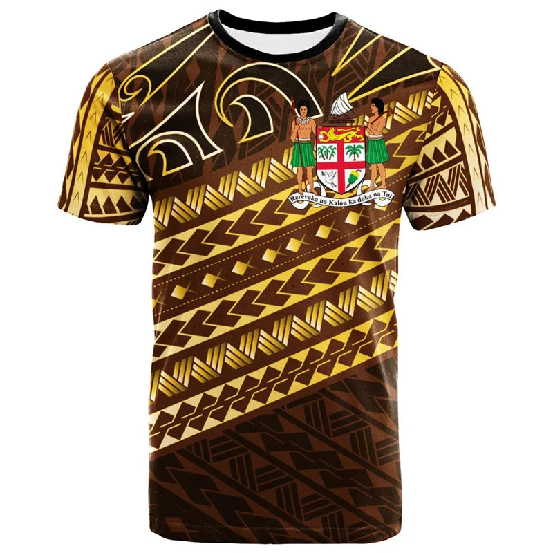 Fiji Coat Of Arms T Shirt Fijians Polynesian Tribal Pattern Shirt
