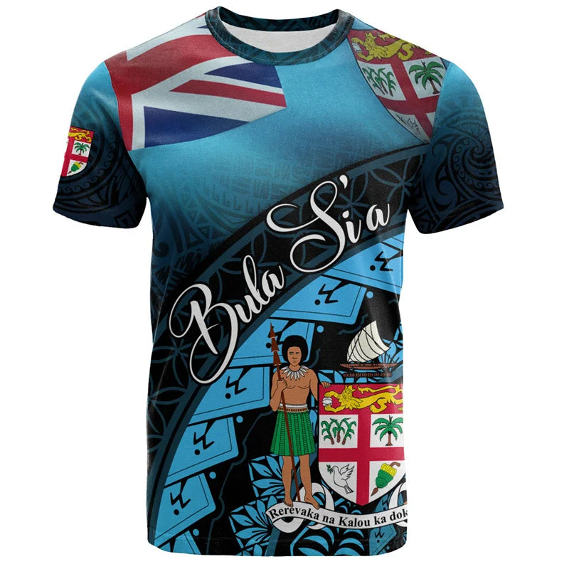 Fiji Coat Of Arms T Shirt Bula Si'a Fiji Polynesian Pattern Shirt