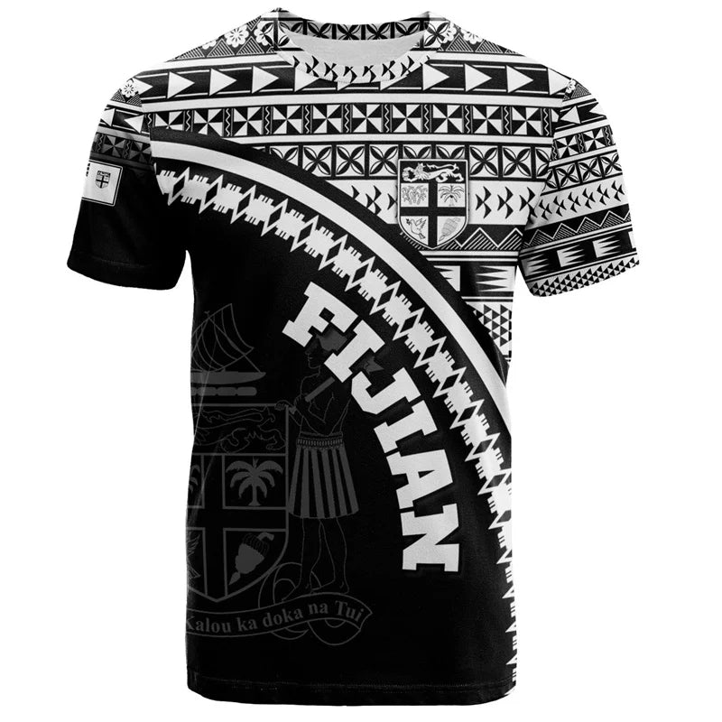 Fiji Coat Of Arms Shirt Fiji Polynesian Tribal Pattern Black T Shirt