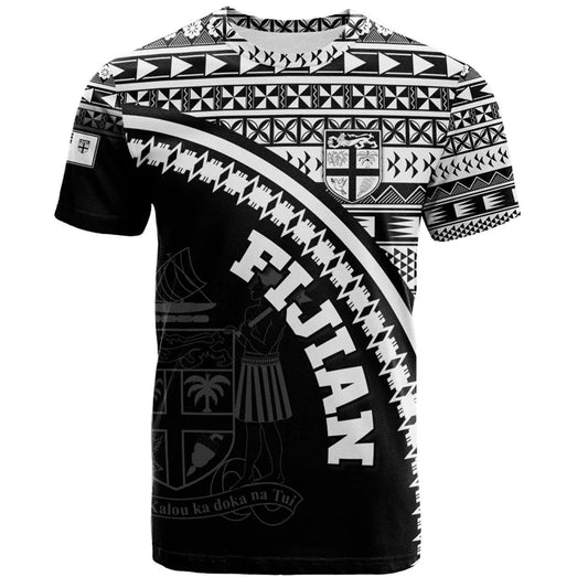 Fiji Coat Of Arms Shirt Fiji Polynesian Tribal Pattern Black T Shirt