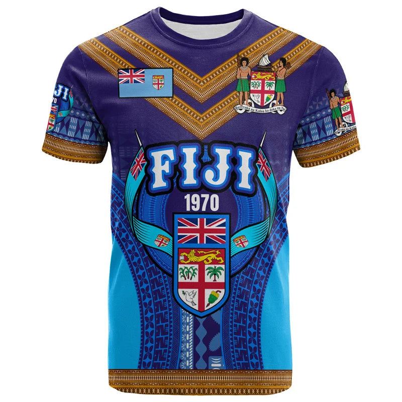 Fiji Flag Shirt Fiji Coat Of Arms 1970 Polynesian Blue T Shirt
