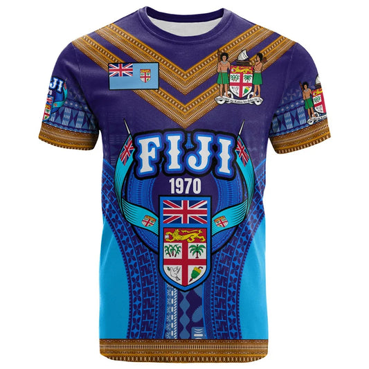 Fiji Flag Shirt Fiji Coat Of Arms 1970 Polynesian Blue T Shirt