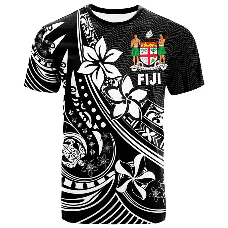 Fiji Shirt Fiji Coat Of Arms Polynesian Plumeria Flowers Printed T Shirt