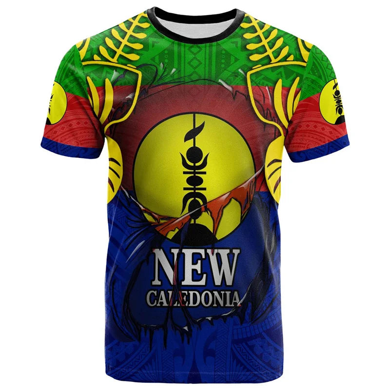 New Caledonia Polynesian T Shirt New Caledonia Flag Polynesian Tribal Patterns Tropical Printed Shirt