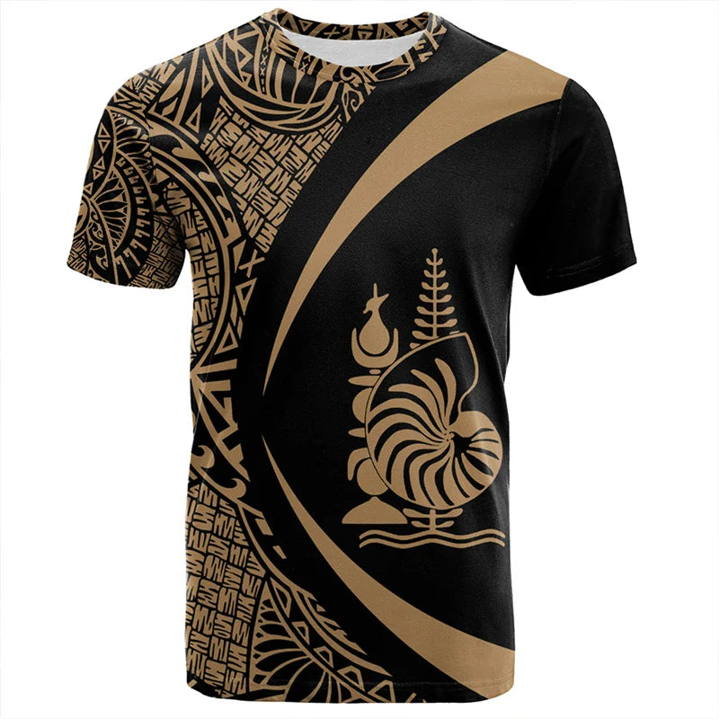 New Caledonia Polynesian T Shirt New Caledonia Flag Polynesian Tribal Patterns Curve Style Tropical Shirt