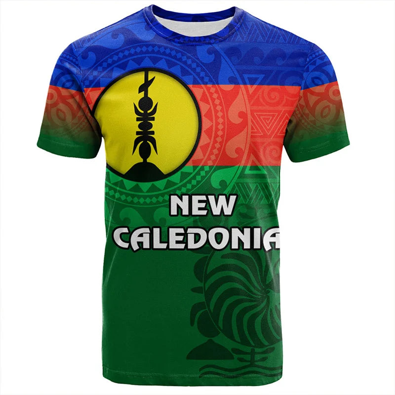 New Caledonia Coat Of Arms T Shirt New Caledonia Flag Polynesian Tribal Island Tropical Shirt
