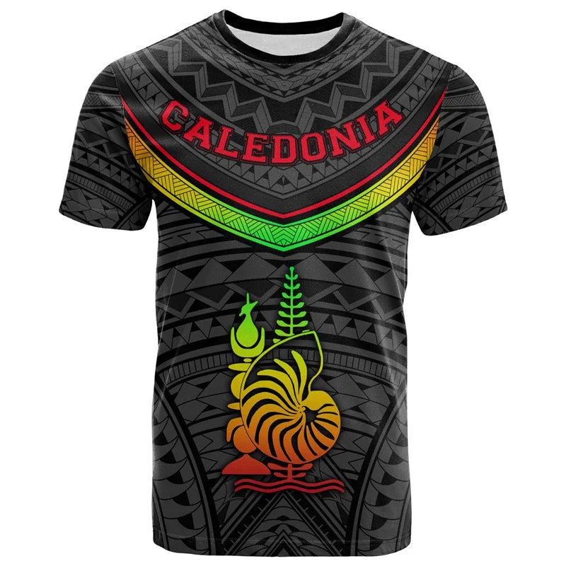 New Caledonia Coat Of Arms T Shirt Polynesian Tribal Island Tropical Shirt