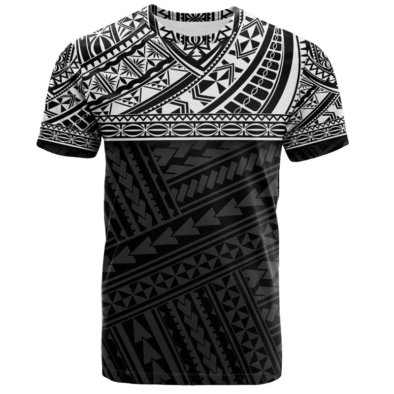 Hibiscus Hawaii T-Shirt Polynesian Tribal Pattern Half Style Printed Black Shirt
