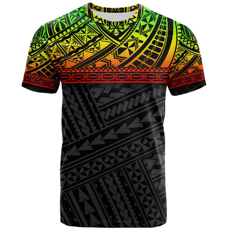 Hibiscus Hawaii T-Shirt Polynesian Tribal Pattern Half Style Printed Reggae Shirt