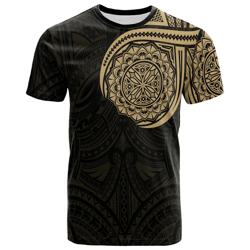 Hibiscus Hawaii T-Shirt Polynesian Tribal Island Pattern Printed Shirt
