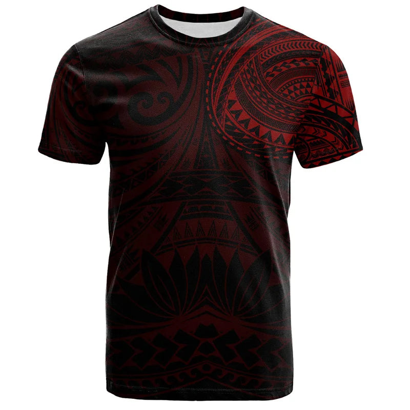 Polynesian T-Shirt Polynesian Tribal Island Pattern Printed Red Shirt