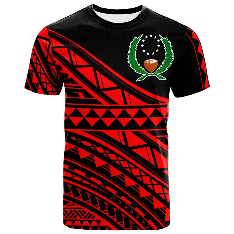Pohnpei Micronesia Coat Of Arms T - Shirt - Island Polynesian Tribal Patterns Red Shirt