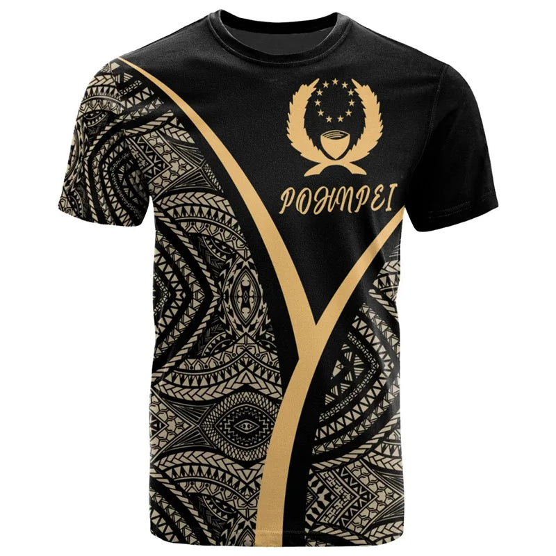 Pohnpei Coat Of Arms Micronesia T - Shirt - Island Polynesian Tribal Patterns Gold Shirt