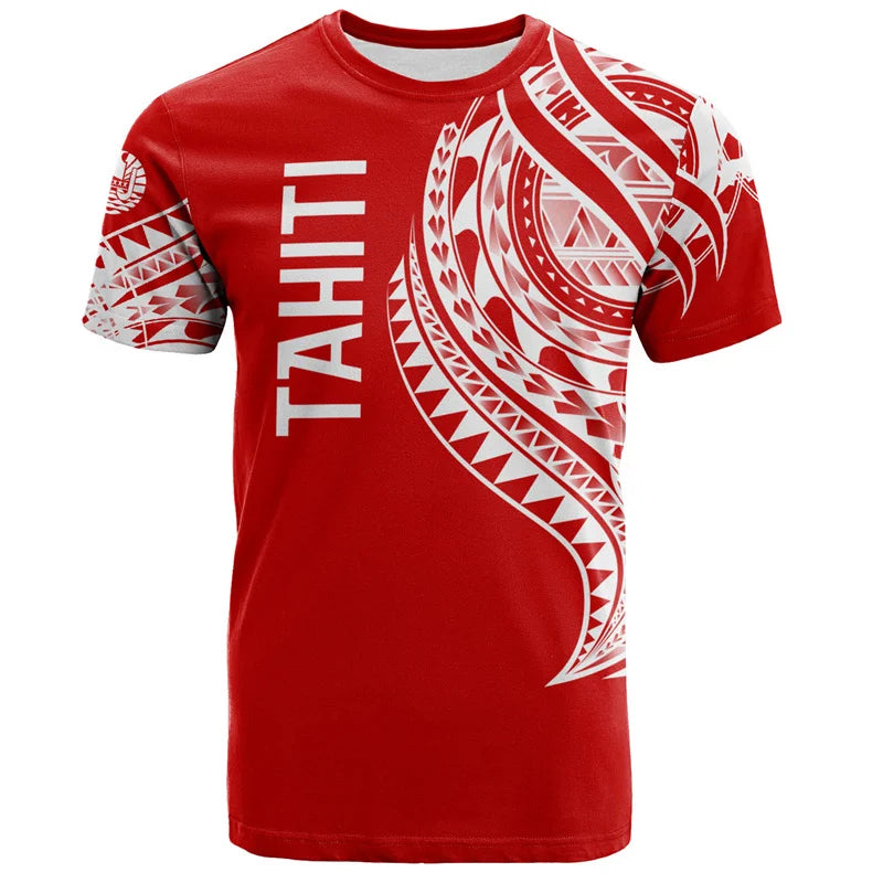 Tahiti Printed T Shirt Polynesian Tribal Pattern Tropical Red Shirt