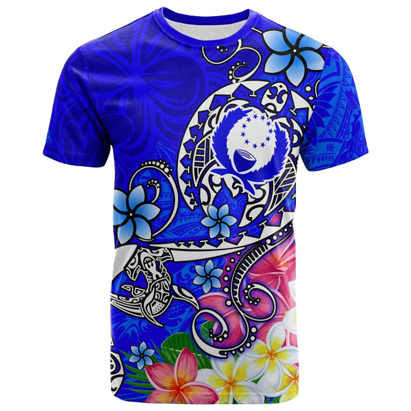 3D Pohnpei Sea Turtle T Shirt Polynesian Plumeria Flowers Culture Tribal Island Tattoo Pattern Shirt