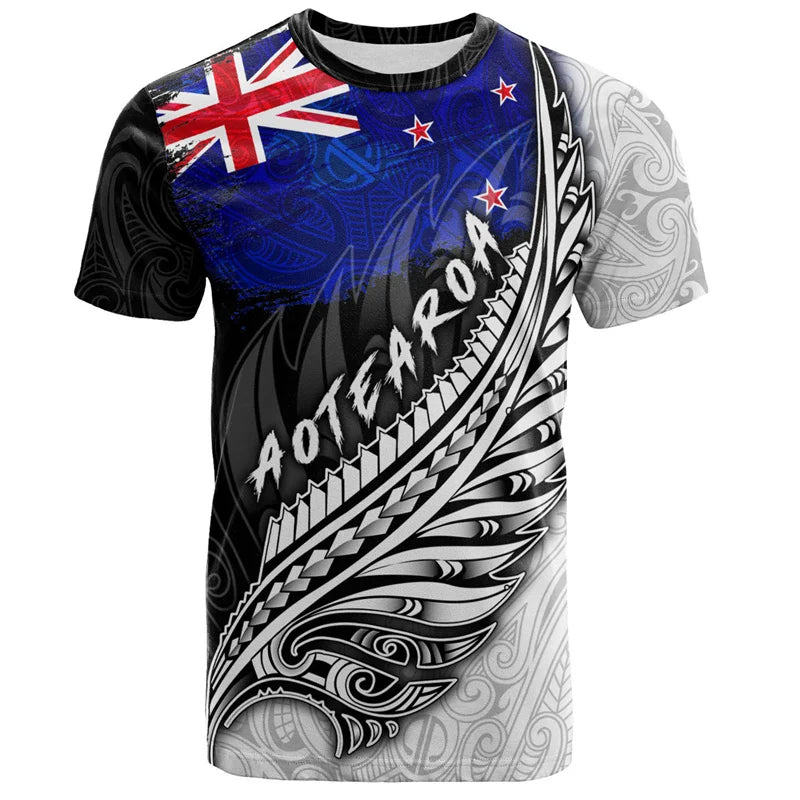 New Zealand Flag T Shirt Aotearoa Silver Fern Unisex Shirt All Over Print