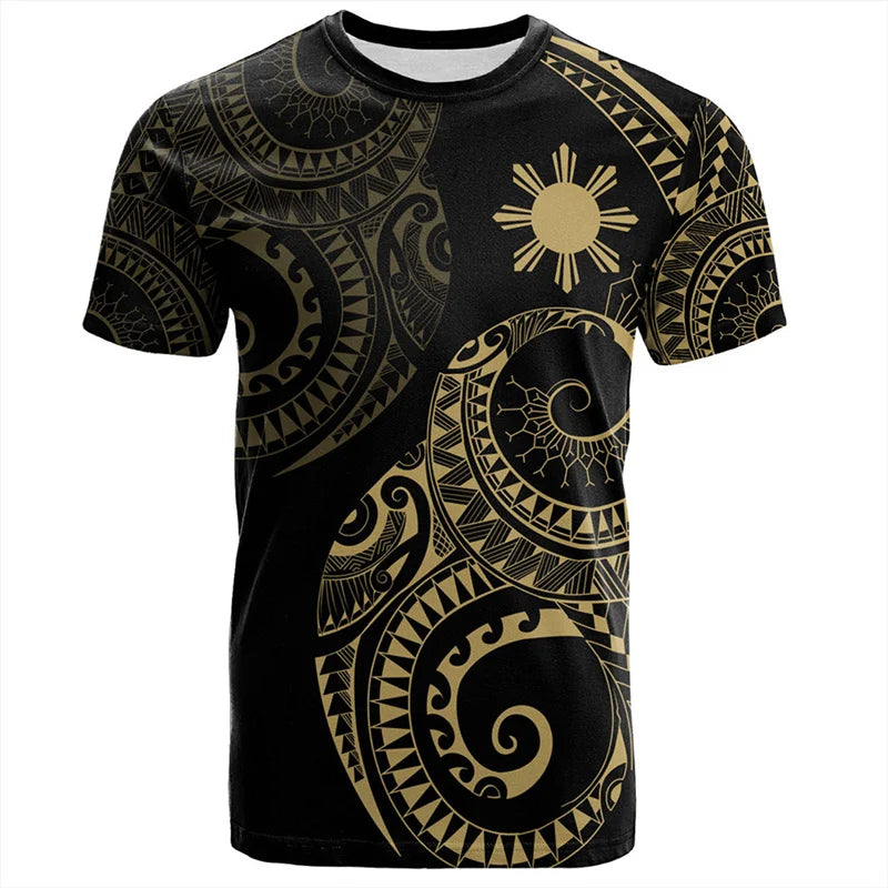 Pilipinas Polynesian Gold Tribal Pattern Shirt Pride Filipinos Unisex Printed T Shirt