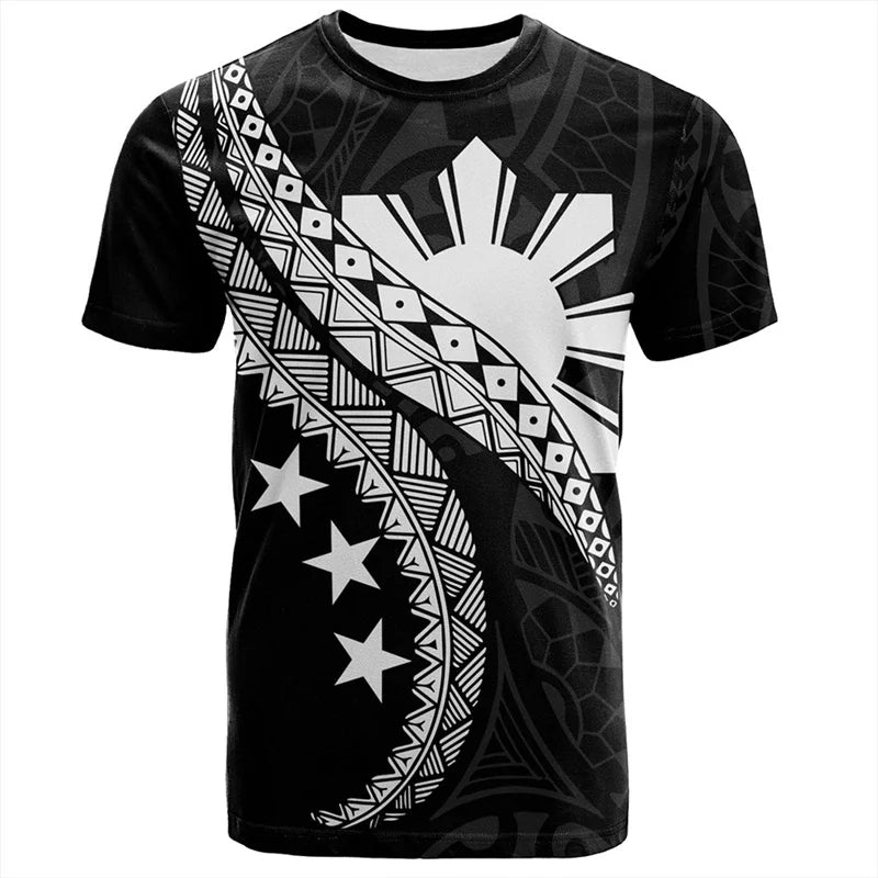 Pilipinas Polynesian Black Tribal Pattern Shirt Pride Filipinos Curve Style Unisex Printed T Shirt
