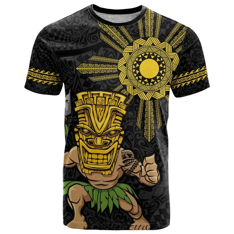 Polynesian Tiki T Shirt Island Polynesian Tribal Pattern Black Tropical Shirt