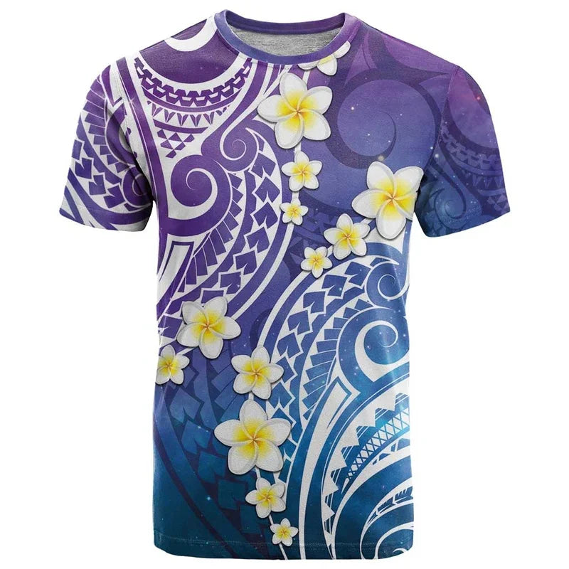 Plumeria Polynesian Triabl T - Shirt Island Flowers Polynesian Tropical Purple Shirt