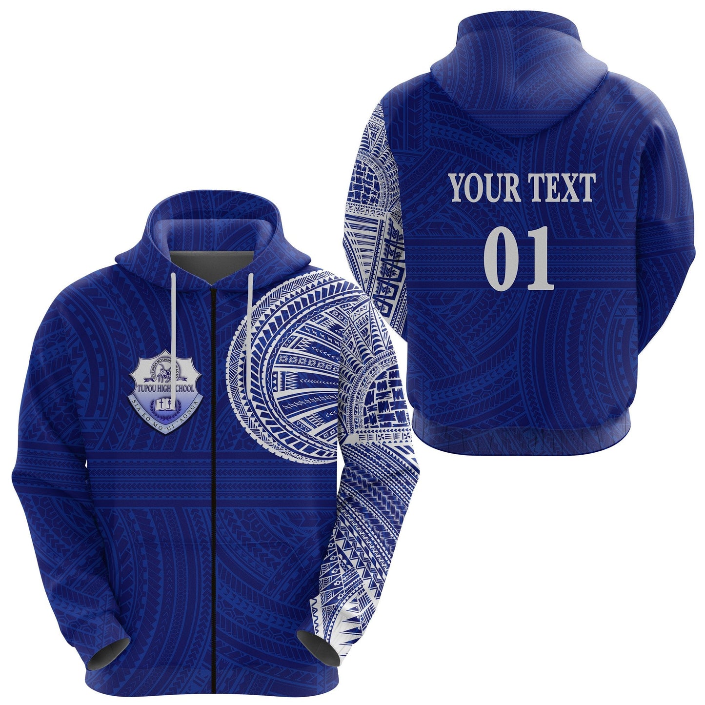 ( Personalised) Ko Tonga Zip Hoodie Tupou High School, Text And Number