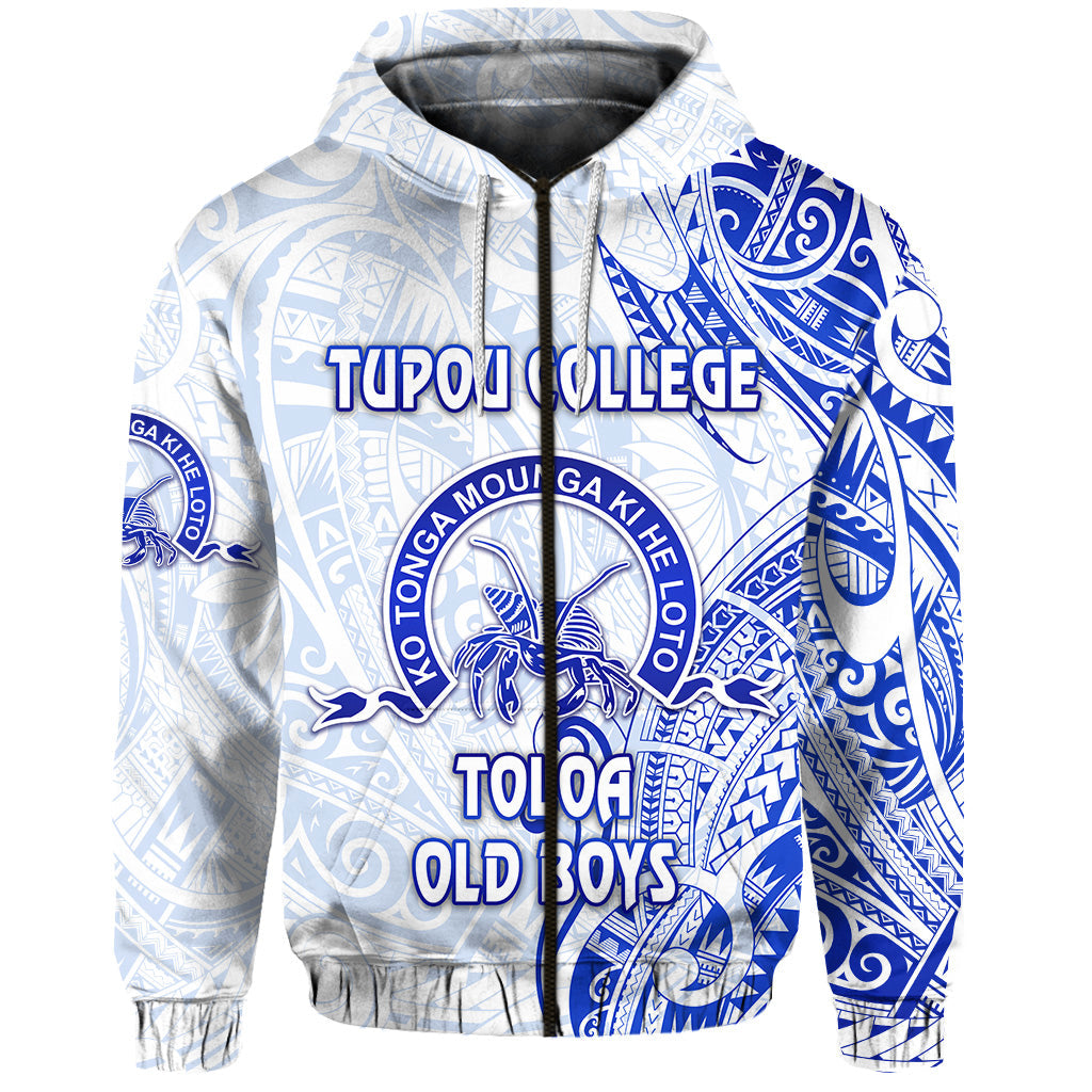 of ( Personalised) Tonga Tupou College Zip Hoodie Toloa Old Boys Simple Vibes White, Text And Number