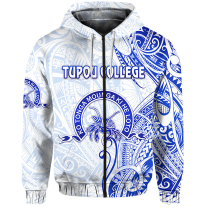 ( Personalised) Tonga Tupou College Zip Hoodie Simple Vibes White, Text And Number