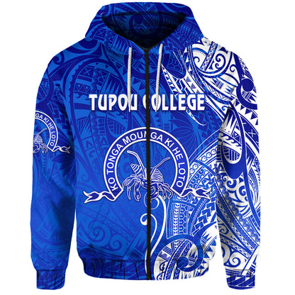 ( Personalised) Tonga Tupou College Zip Hoodie Simple Vibes Blue, Text And Number