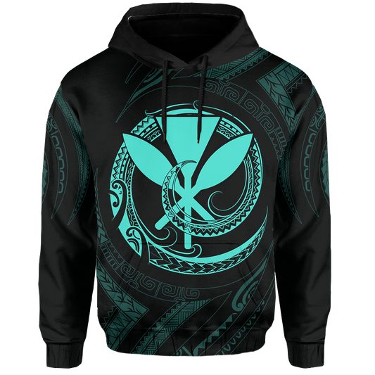 Polynesian Kanaka Shaka Map Of Hawaii Hoodie Turquoise