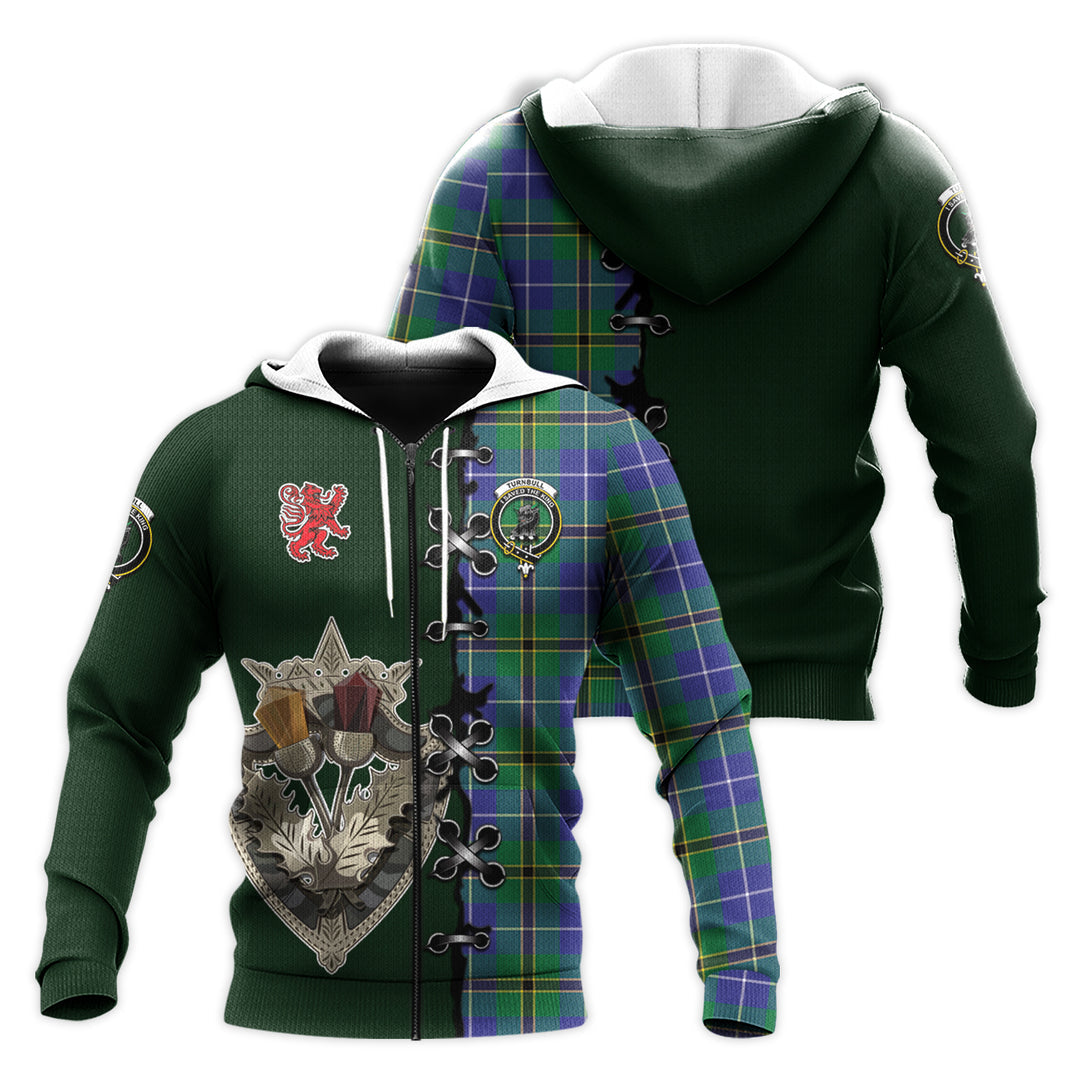 Printivon Turnbull Hunting Tartan Hoodie Lion Rampant And Celtic Thistle Style