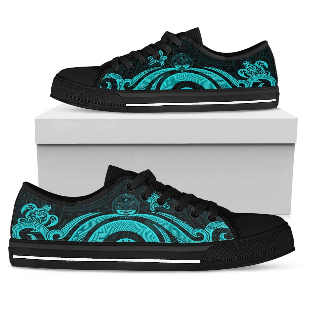 Marshall Islands Low Top Canvas Shoes - Turquoise Tentacle Turtle Crest