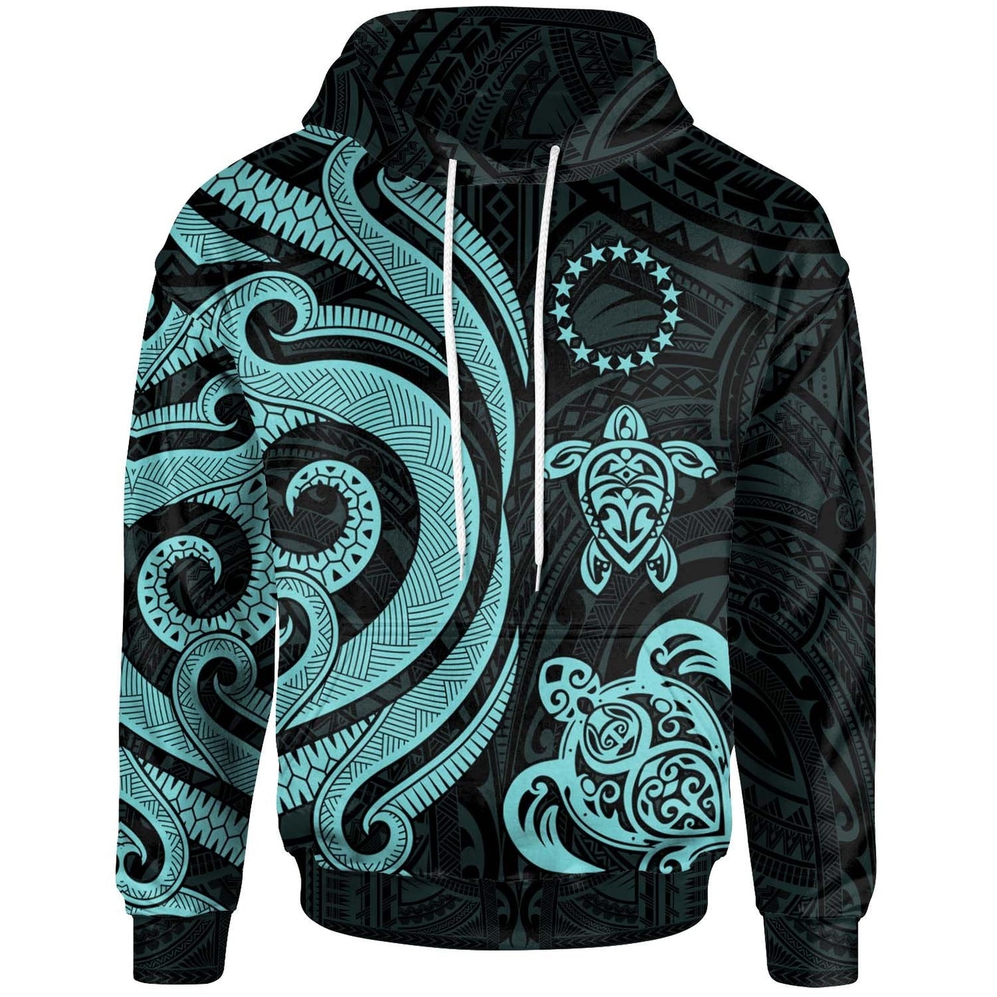 Cook Islands Hoodie Turquoise Tentacle Turtle