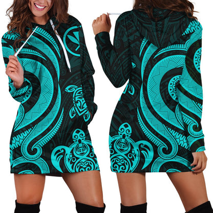 Hawaii Women Hoodie Dress Turquoise Tentacle Turtle