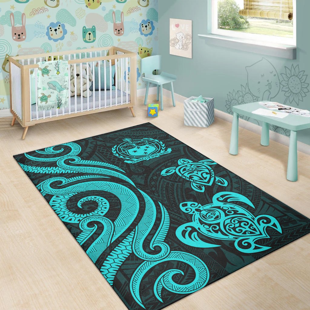 Samoa Area Rug Turquoise Tentacle Turtle
