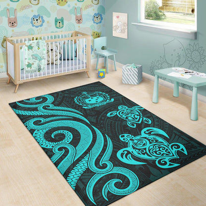 Samoa Area Rug Turquoise Tentacle Turtle