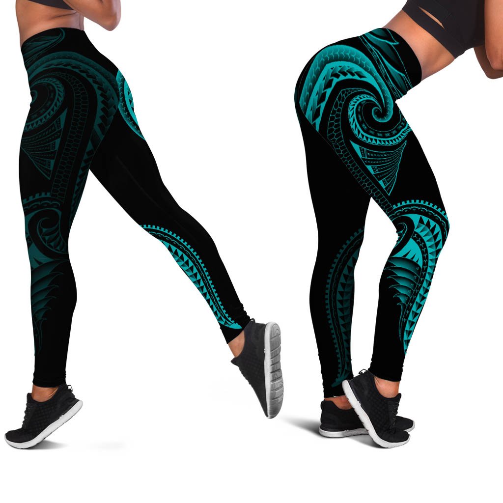 Polynesian Leggings - Polynesian Tattoo Turquoise Version