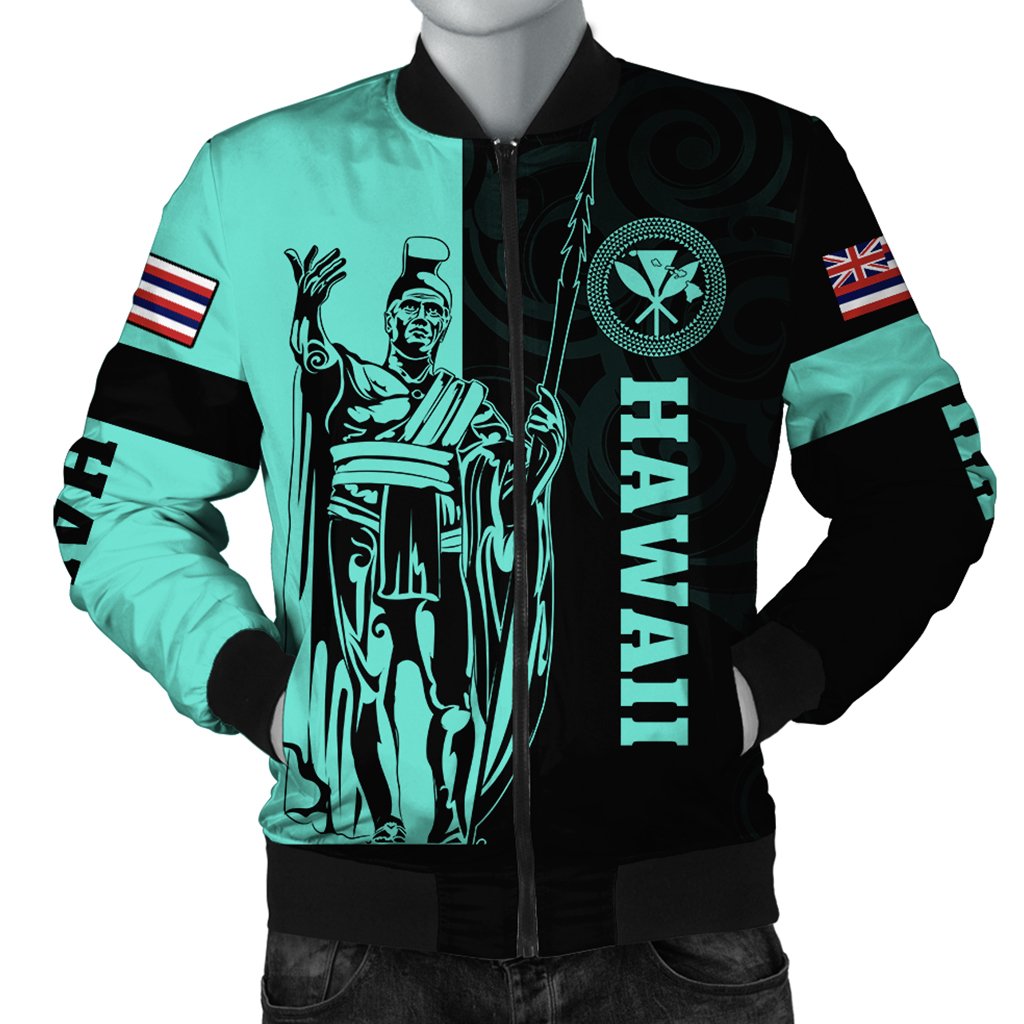 Hawaii King Polynesian Bomber Jacket Lawla Style Turquoise AH