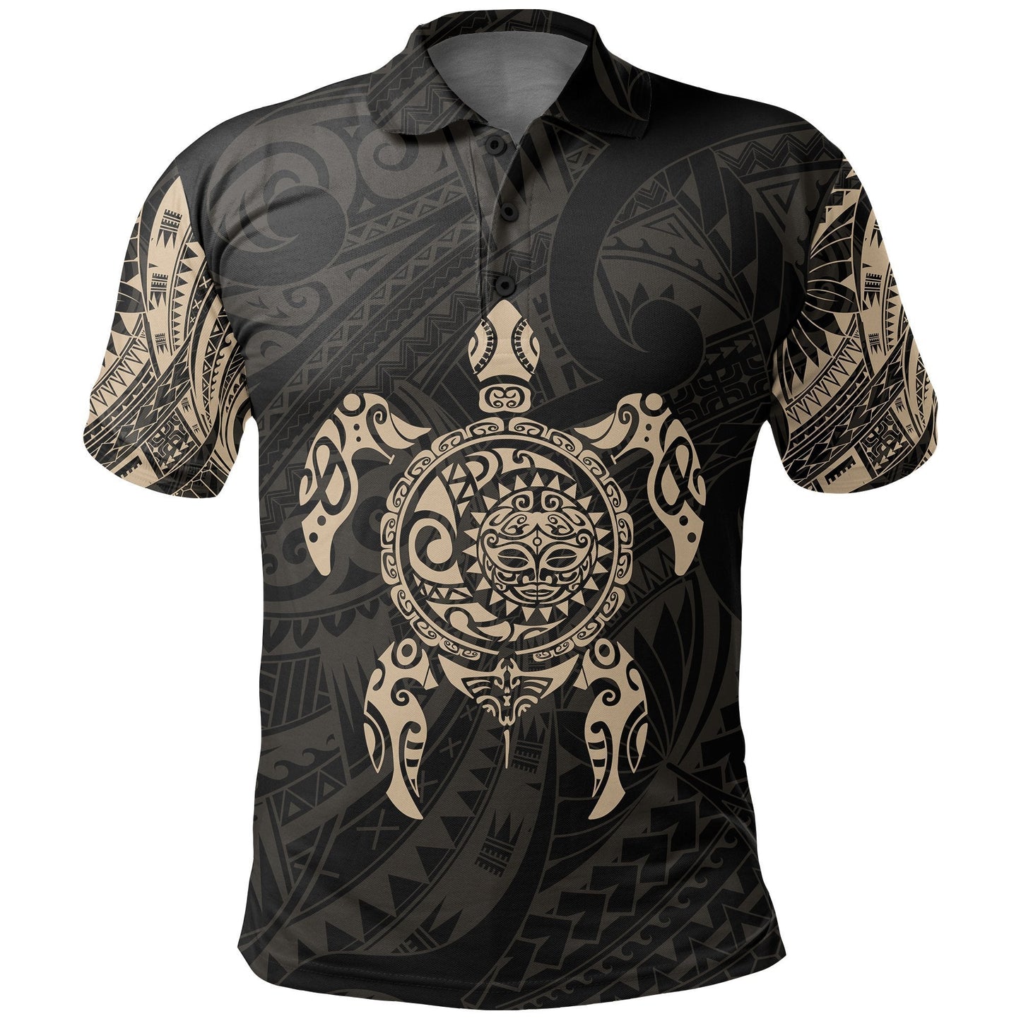 New Zealand Maori Polo, Polynesian Turtle Tattoo Polo Shirt Gold